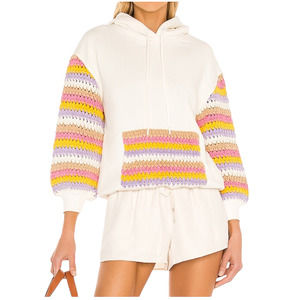 NWT Alice+Olivia Hoodie Crochet Nisa Sweatshirt Beige XS Off White Celebrities
